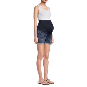TIME AND Tru Womens Maternity Rolled Cuff Denim Shorts Size Medium 8-10